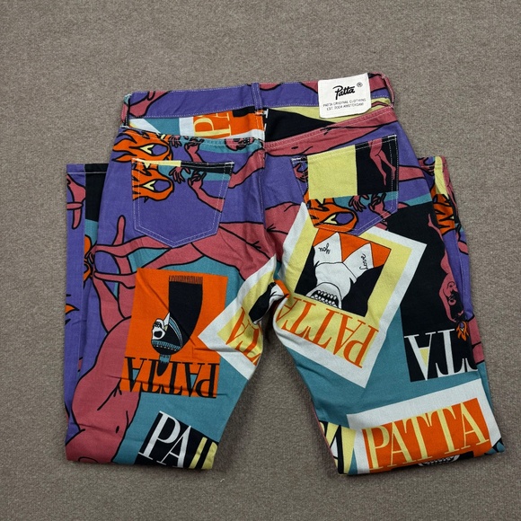 Patta Men's Pants Size 32 x 30 Multicolor Denim Straight Magazine AOP Graphic - Picture 10 of 11